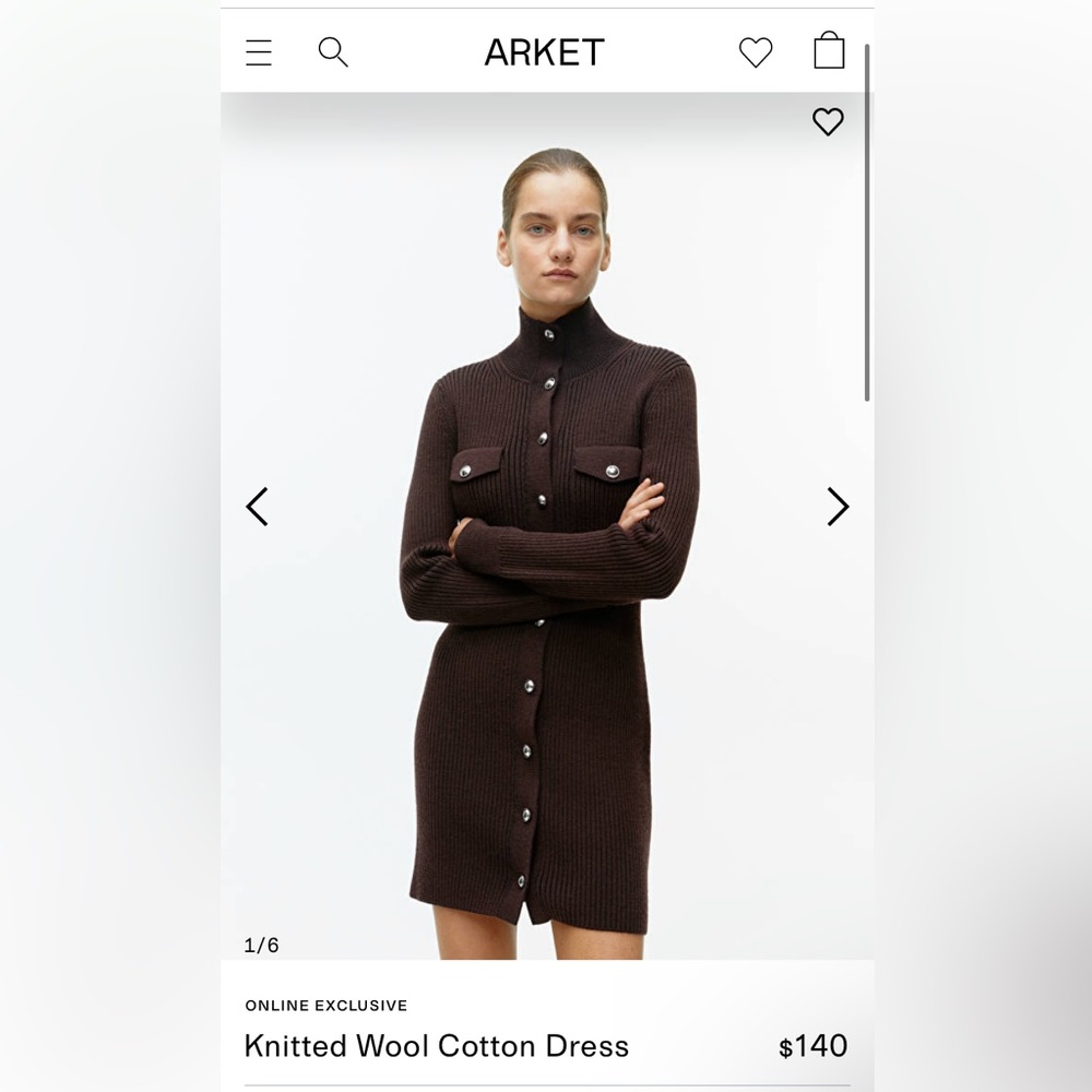 Arket Knitted Wool Cotton Dress in Dark Brown.